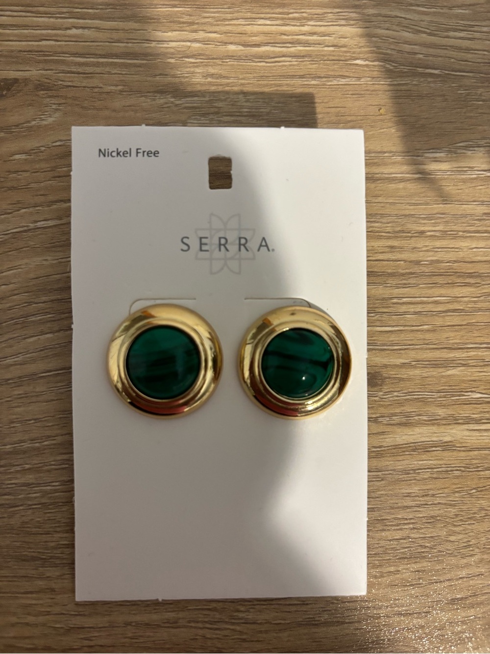 SERRA Gold-Tone Earrings with Deep Green Center Stones